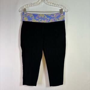 Y2K Fold Waist Black and Purple Butterfly Cropped Leggings Size Medium H0155